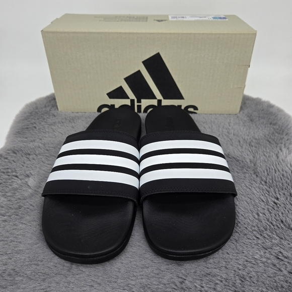 New adidas Adilette Comfort Slides Black White Men's Shoes Size 10 - Picture 3 of 8